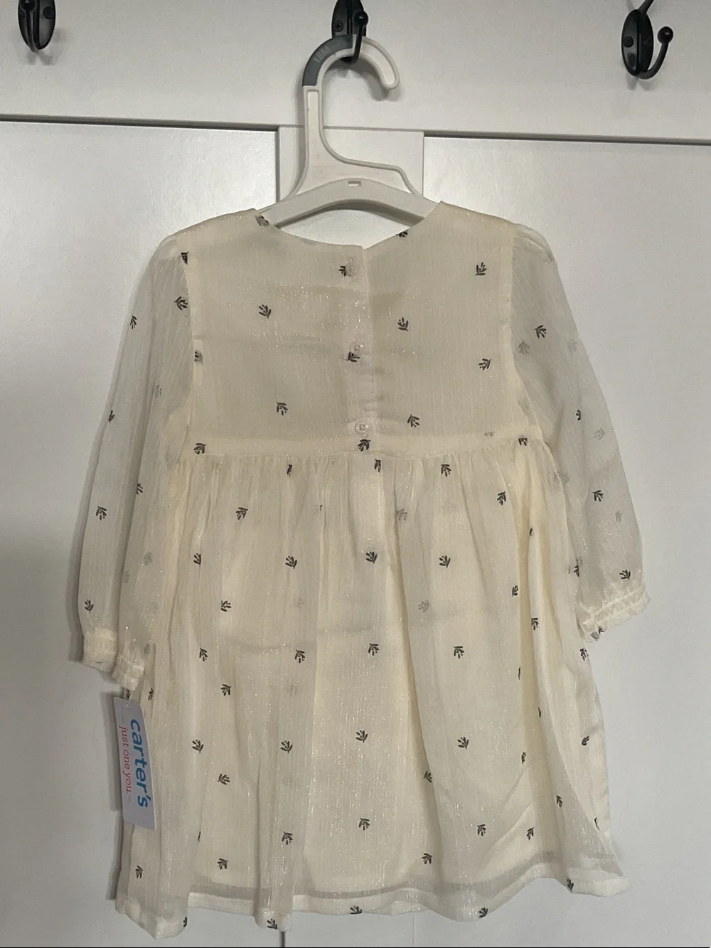 Carter's Ivory Dress with Black Ribbon Accent